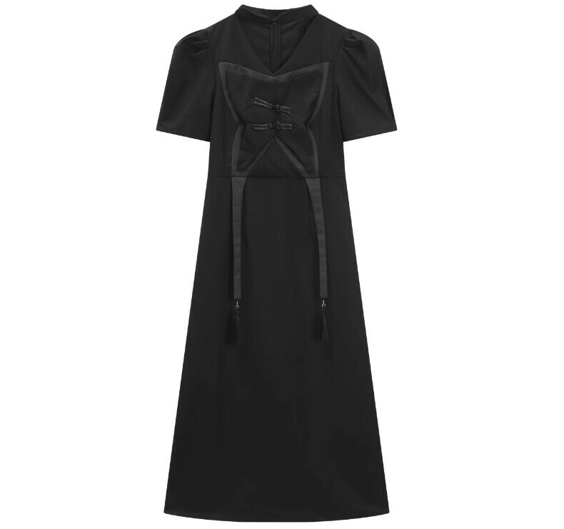 Hot selling cheongsam dress (black) (S-L size) (contact customer service after placing order to confirm delivery size)