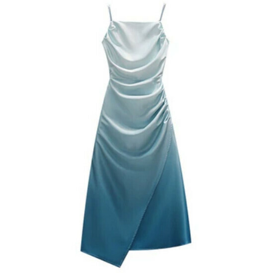 Hot selling pleated suspender dress [Gradient Blue] [M-4XL size] (please contact customer service to confirm the delivery size after placing the order)