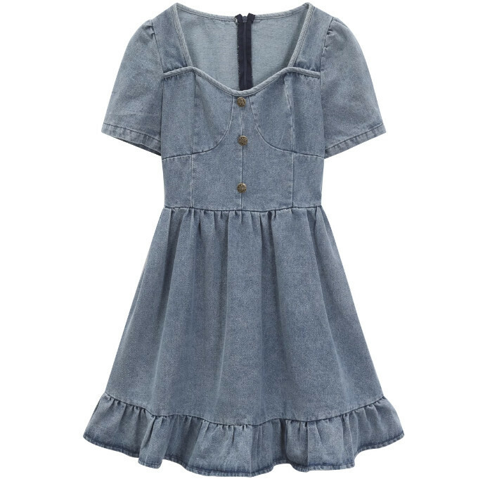 Hot selling denim dress (picture color) (S-L size) (contact customer service after placing order to confirm delivery size)