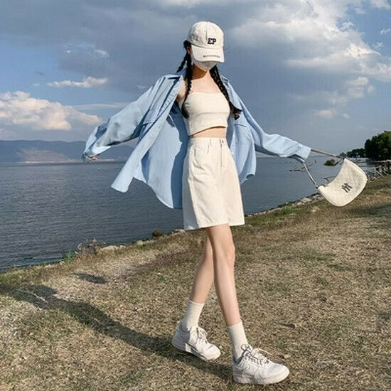 熱賣高腰牛仔五分短褲【白色】【XS-2XL碼】（下單後請聯絡客服確認發貨尺碼）