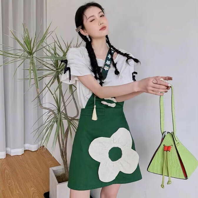 Hot selling one-shoulder suspender skirt (green) (S-XL size) (contact customer service after placing the order to confirm the delivery size)