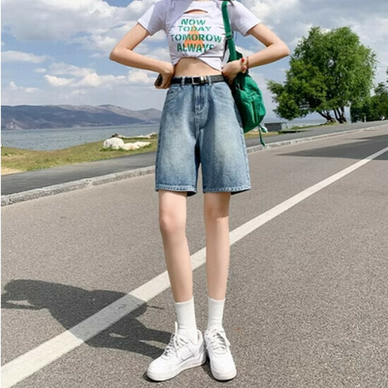 熱賣高腰牛仔五分短褲【懷舊藍色】【XS-2XL碼】（下單後請聯絡客服確認發貨尺碼）