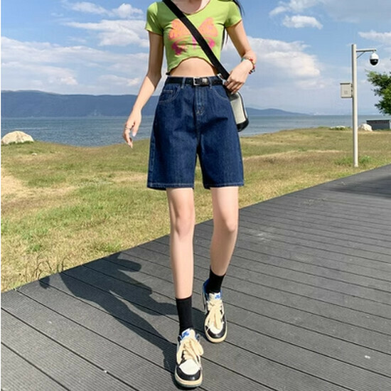 熱賣高腰牛仔五分短褲【深藍色】【XS-2XL碼】（下單後請聯絡客服確認發貨尺碼）