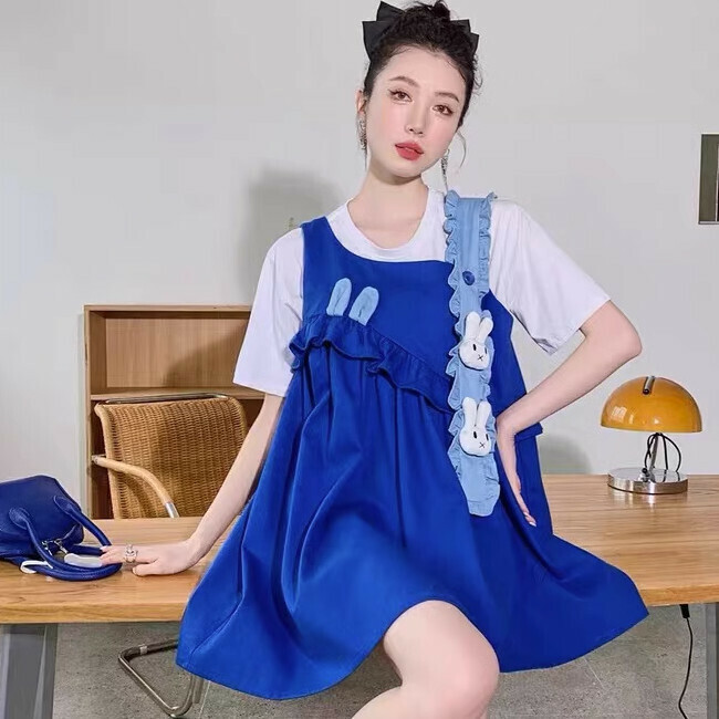 Hot Selling Cartoon Tie Flower Strap Dress (Blue) (S-L Size) (Contact customer service after placing the order to confirm the delivery size)