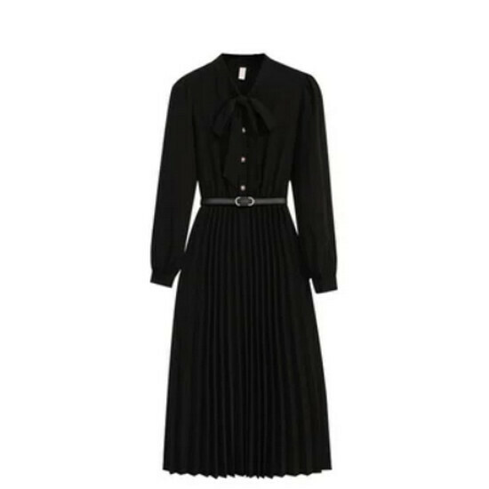 Hot selling lace-up pleated dress [black] [L-4XL size] (please contact customer service to confirm the delivery size after placing the order)