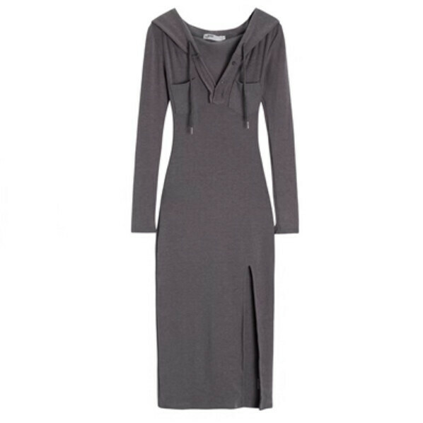 Hot selling long-sleeved hooded dress (grey) (size S-L) (contact customer service after placing order to confirm delivery size)