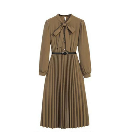 Hot selling lace-up pleated dress [khaki] [L-4XL size] (please contact customer service to confirm the delivery size after placing the order)