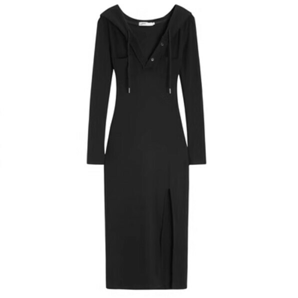 Hot selling long-sleeved hooded dress (black) (size S-L) (contact customer service after placing order to confirm delivery size)