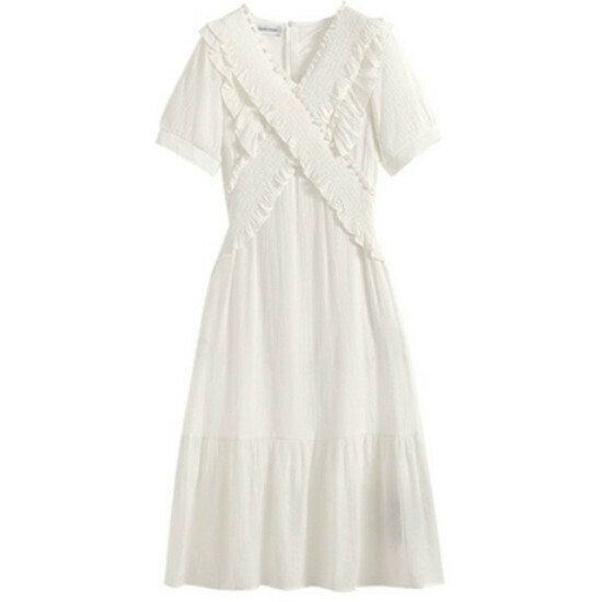 Hot selling V-neck dress [white (long style)] [L-4XL size] (please contact customer service to confirm the delivery size after placing the order)