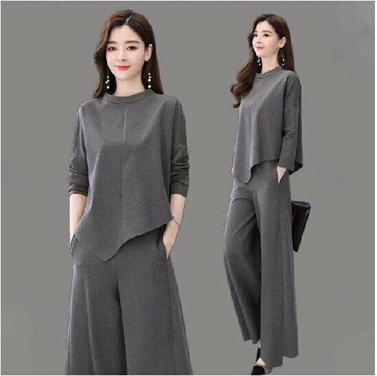 Two-piece pair of foreign casual culottes [gray] (size: M-3XL) (Contact customer service to confirm the shipping size after placing an order)