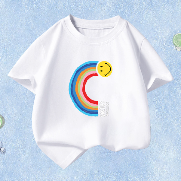 Summer Children's Short Sleeve (White-Rainbow Smiley) Size 110CM-160CM After placing an order, contact customer service to confirm the shipping size