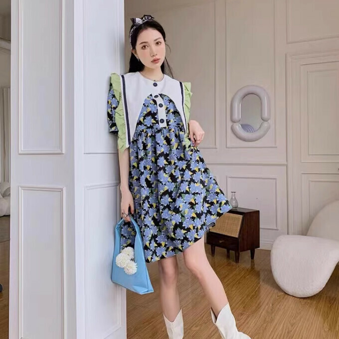 Hot selling printed dress (picture color) (S/M size) (contact customer service after placing order to confirm delivery size)