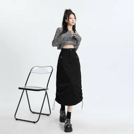 Hot Selling Slit A-Line Work Skirt [Black] [XS-XL] (please contact customer service to confirm the delivery size after placing the order)