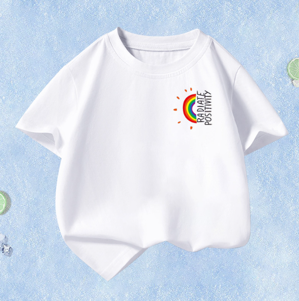 Summer Children's Short Sleeve (White-Rainbow Letters) Size 110CM-160CM After placing an order, please contact customer service to confirm the shipping size