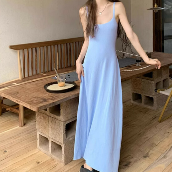 Hot selling long suspender dress [blue] [size S-L] (please contact customer service to confirm the delivery size after placing the order)