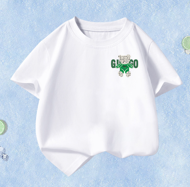 Summer Children's Short Sleeve (White-Green Bear) Size 110CM-160CM After placing an order, please contact customer service to confirm the shipping size