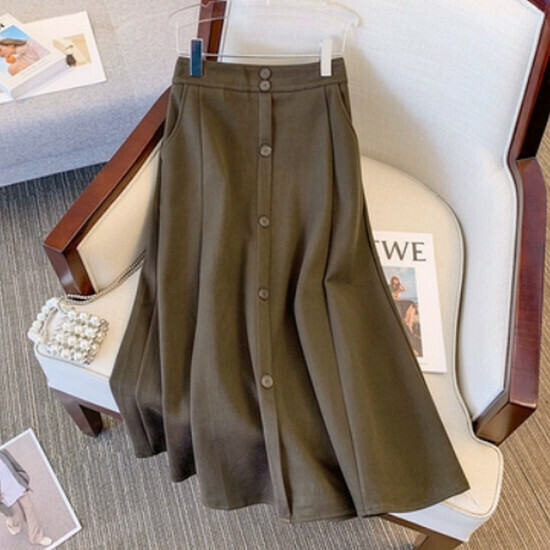 Hot selling woolen half-length umbrella skirt [coffee color] [L-4XL size] (please contact customer service to confirm the delivery size after placing the order)