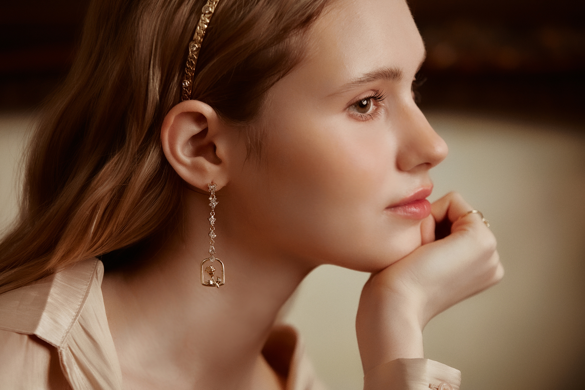 黃銅飾品,黃銅,花草,氣質,仙女,耳環,森林系,鋯石,純銀耳針,玫瑰,18KGP,18K金