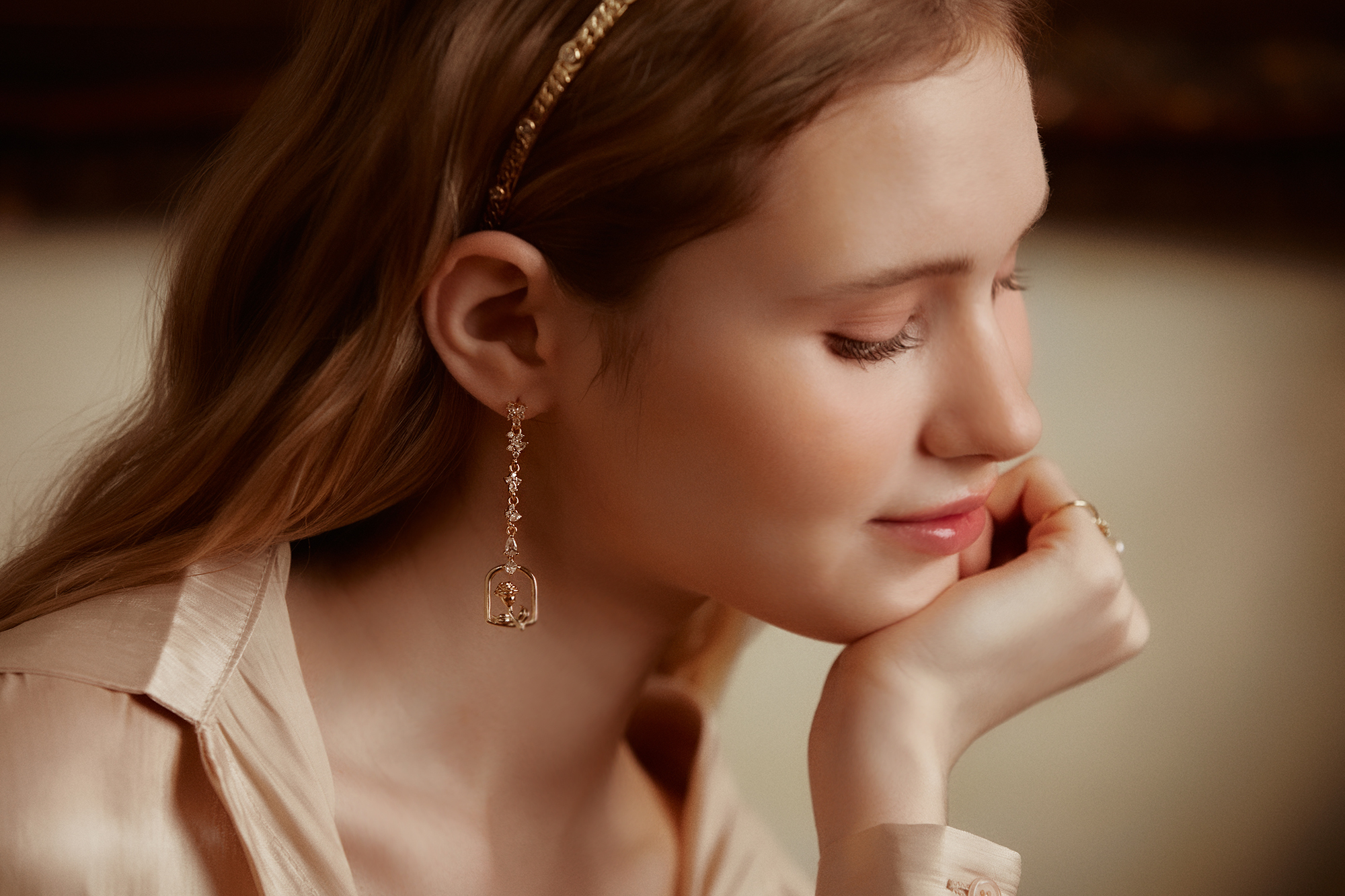 黃銅飾品,黃銅,花草,氣質,仙女,耳環,森林系,鋯石,純銀耳針,玫瑰,18KGP,18K金