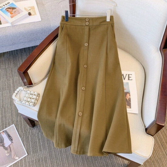 Hot selling woolen half-length umbrella skirt [khaki] [L-4XL size] (please contact customer service to confirm the delivery size after placing the order)