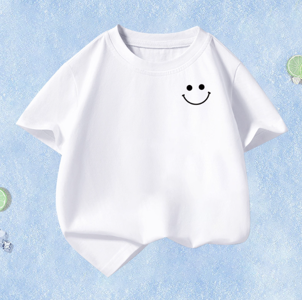 Summer Children's Short Sleeve (White-Smiley) Size 110CM-160CM After placing an order, please contact customer service to confirm the shipping size