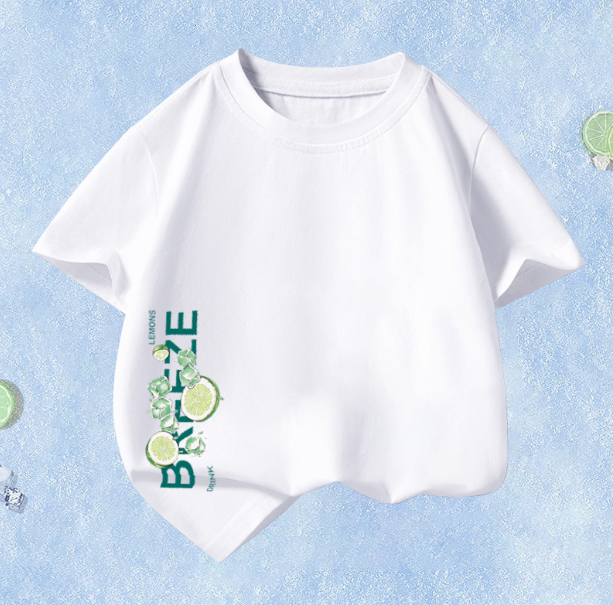 Summer Children's Short Sleeve (White-Letter Ice Cube) Size 110CM-160CM After placing an order, contact customer service to confirm the shipping size