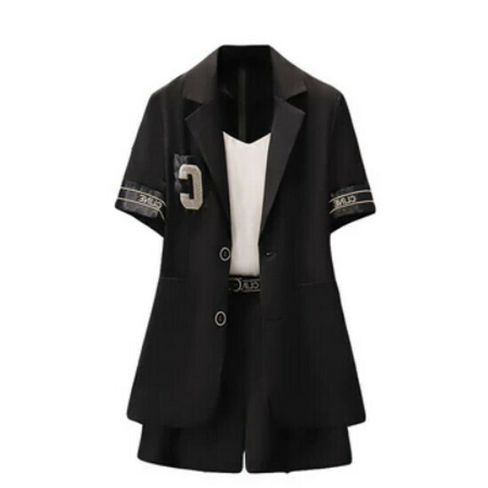 熱賣刺繡小西裝兩件套【黑色】【L-4XL碼】（下單後請聯絡客服確認發貨尺碼）