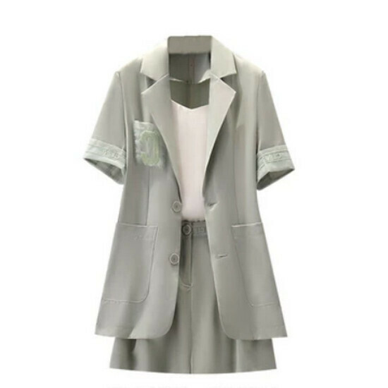 熱賣刺繡小西裝兩件套【綠色】【L-4XL碼】（下單後請聯絡客服確認發貨尺碼）
