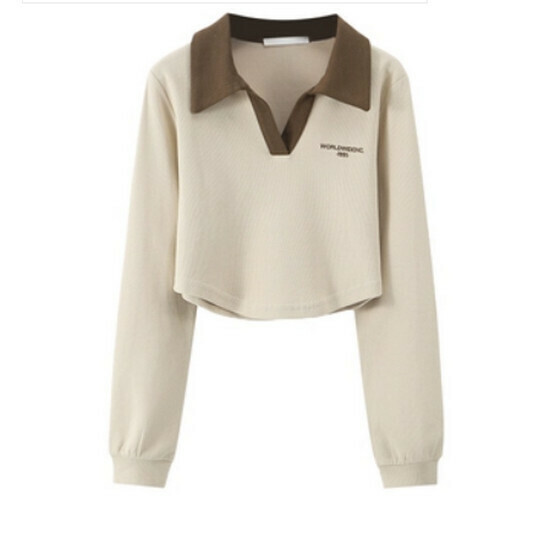 Hot selling polo collar long-sleeved T-shirt [Apricot] [S-2XL] (please contact customer service to confirm the delivery size after placing the order)