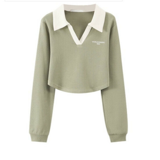 Hot selling polo collar long-sleeved T-shirt [Matcha green] [S-2XL size] (please contact customer service to confirm the delivery size after placing the order)