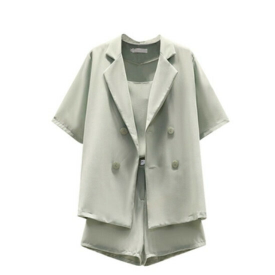 熱賣短褲吊帶小西服三件套【綠色】【L-4XL碼】（下單後請聯絡客服確認發貨尺碼）
