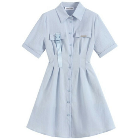 Hot selling A-line shirt dress [blue (short style)] [M-4XL] (please contact customer service to confirm the delivery size after placing the order)