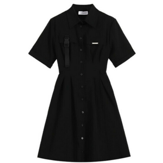 Hot selling A-line shirt dress [Black (short style)] [M-4XL size] (please contact customer service to confirm the delivery size after placing the order)