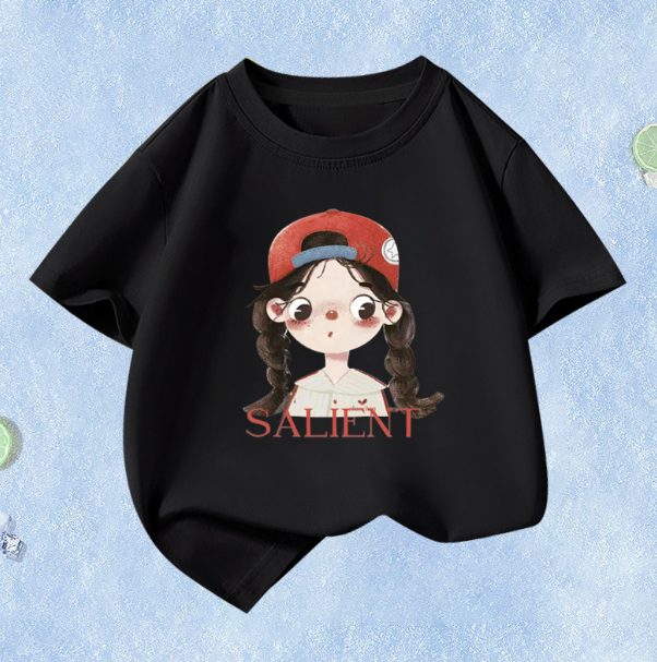 新款夏季兒童短袖（黑色-小女孩）尺碼110CM-160CM下單後聯絡客服確認發貨尺碼