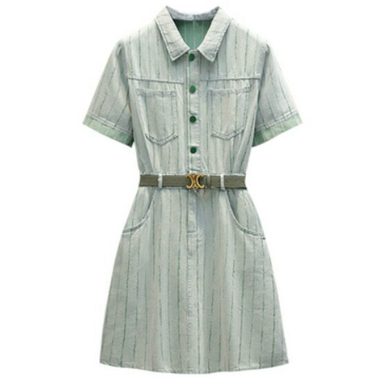 Hot selling Polo collar dress + belt [picture color (short style)] [L-4XL size] (please contact customer service to confirm the delivery size after placing the order)