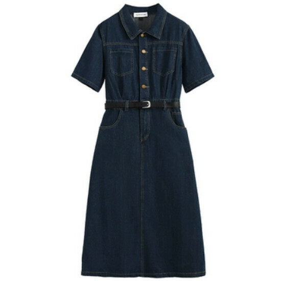 Hot Selling Polo Collar Dress [Dark Blue (Long Style)] [L-4XL Size] (Please contact customer service to confirm the delivery size after placing the order)