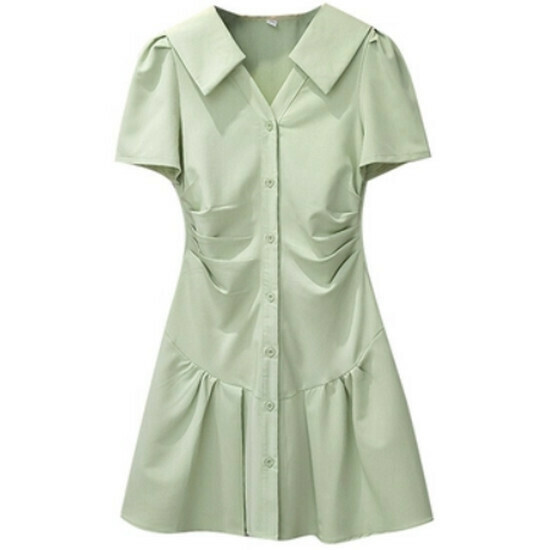 Hot selling A-line shirt dress [green (short style)] [M-4XL size] (please contact customer service to confirm the delivery size after placing the order)