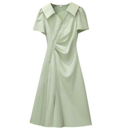 Hot selling A-line shirt dress [green (long)] [M-4XL size] (please contact customer service to confirm the delivery size after placing the order)