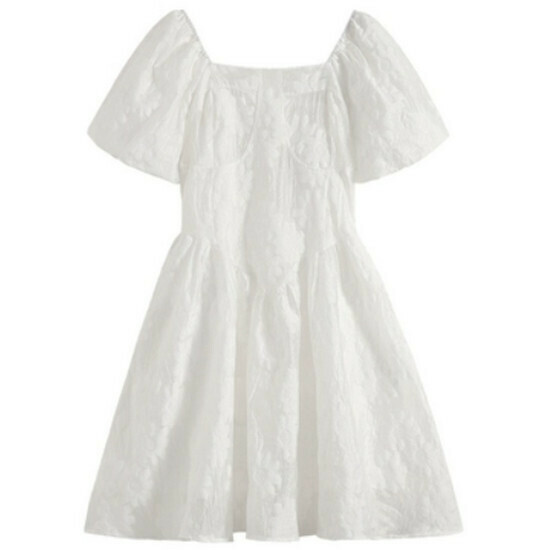 Hot selling puff sleeve dress [white] [L-4XL size] (please contact customer service to confirm the delivery size after placing the order)