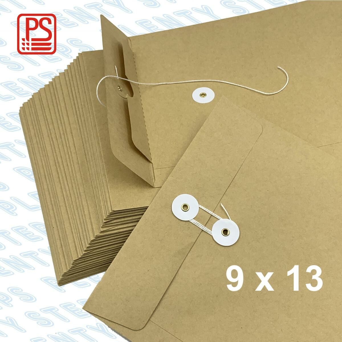 和風 9"X13" 牛皮公文袋 （50個裝）, 繞繩雞眼封口