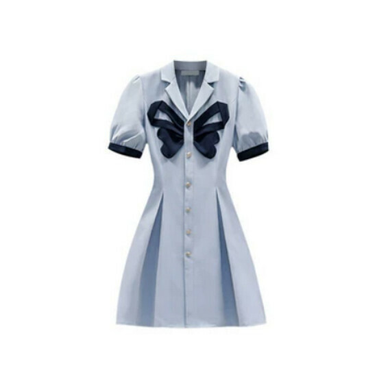 Hot selling suit collar dress [light blue (short style)] [M-4XL size] (please contact customer service to confirm the delivery size after placing the order)