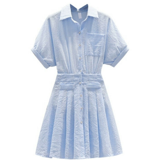 Hot selling Polo collar dress [light blue (short style)] [M-4XL size] (please contact customer service to confirm the delivery size after placing the order)