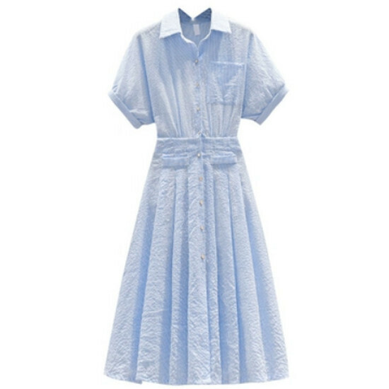 Hot Selling Polo Collar Dress [Light Blue (Long Style)] [M-4XL Size] (Please contact customer service to confirm the delivery size after placing the order)