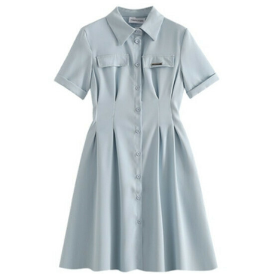 Hot selling polo collar dress [blue (short style)] [S-2XL size] (please contact customer service to confirm the delivery size after placing the order)