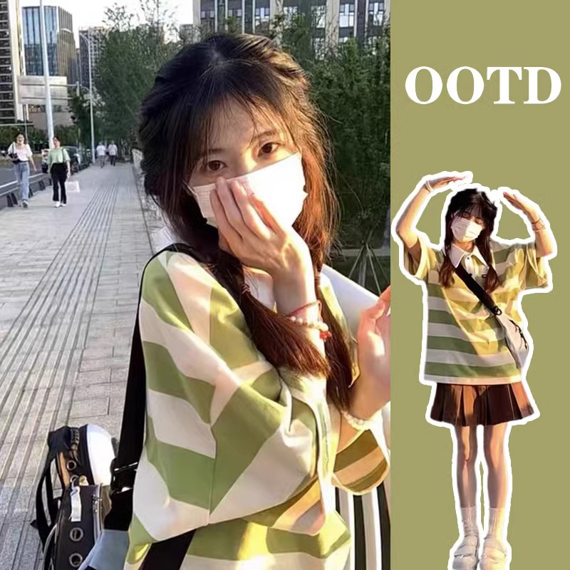 Hot selling striped loose short-sleeved T-shirt (picture color S-XL) (please contact customer service to confirm the delivery size after placing the order)