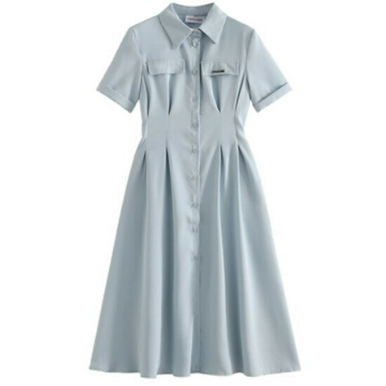 Hot selling polo collar dress [blue (long)] [S-2XL size] (please contact customer service to confirm the delivery size after placing the order)