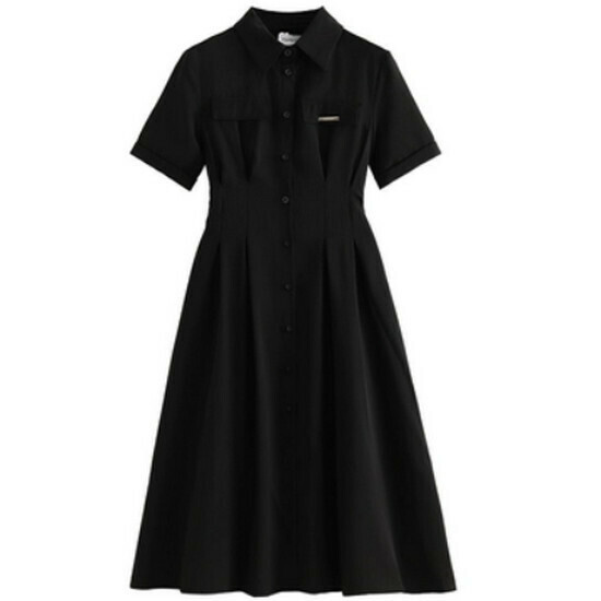 Hot selling polo collar dress [black (long)] [S-2XL] (please contact customer service to confirm the delivery size after placing the order)