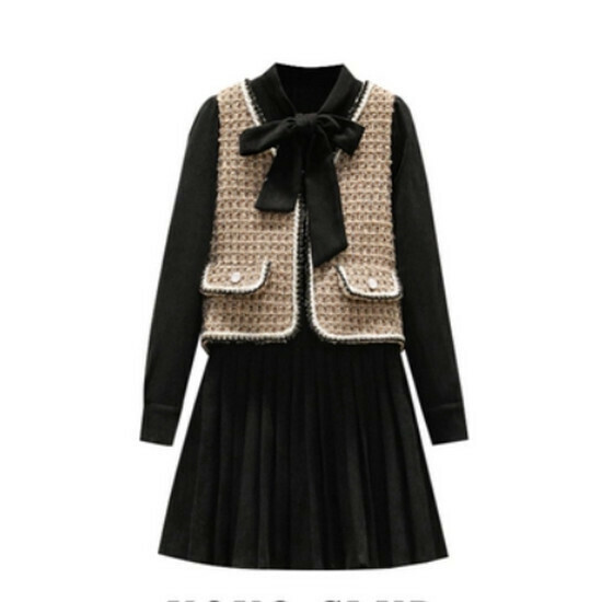 Hot selling vest jacket + dress [black] [M-4XL size] (please contact customer service to confirm the delivery size after placing the order)