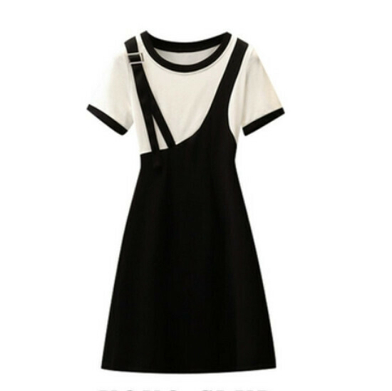 Hot selling fake two-piece spliced ​​dress [white] [L-4XL size] (please contact customer service to confirm the delivery size after placing the order)