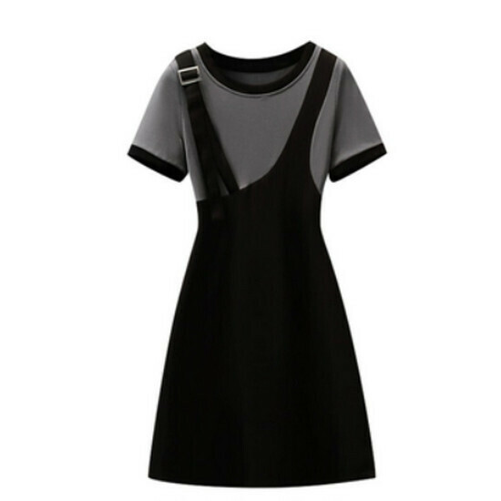 Hot selling fake two-piece spliced ​​dress [grey] [L-4XL size] (please contact customer service to confirm the delivery size after placing the order)